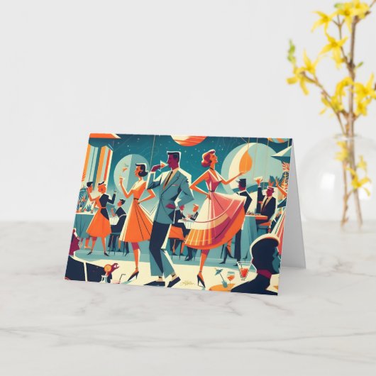 Mid Century Space Age Cocktail Party Kaart (Gele Bloem)