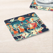 Mid Century Space Age Cocktail Party Kartonnen Onderzetters (Schuin)