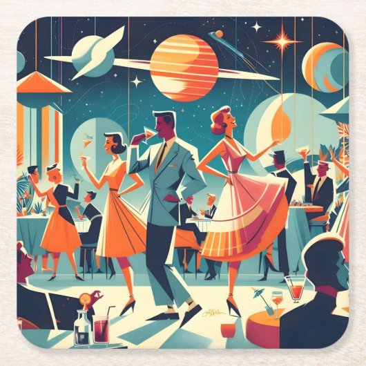 Mid Century Space Age Cocktail Party Kartonnen Onderzetters (Voorkant)