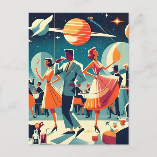 Mid Century Space Age Cocktailparty Briefkaart (Voorkant)