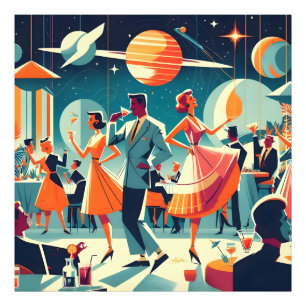 Mid Century Space Age Cocktailparty Foto Afdruk