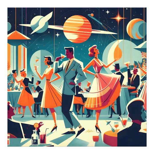 Mid Century Space Age Cocktailparty Foto Afdruk (Voorkant)