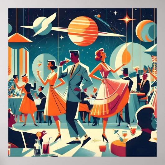 Mid Century Space Age Cocktailparty Poster (Voorkant)
