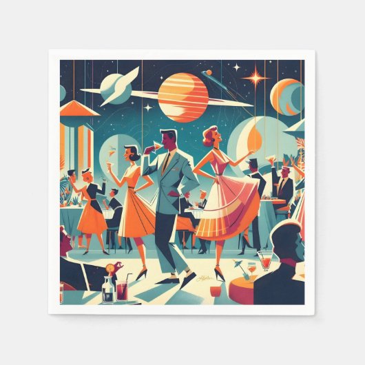 Mid Century Space Age Cocktailparty Servet (Voorkant)