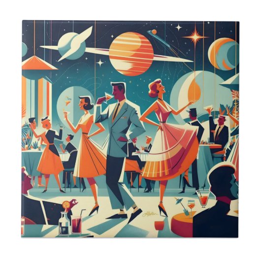 Mid Century Space Age Cocktailparty Tegeltje (Voorkant)