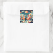 Mid Century Space Age Cocktailparty Vierkante Sticker (Tas)