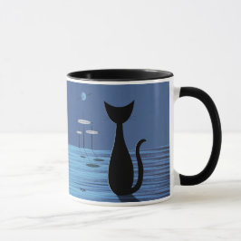 Mid Century Space Cat in het blauw Mok