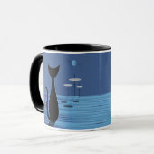 Mid Century Space Cat in het blauw Mok (Voorkant links)