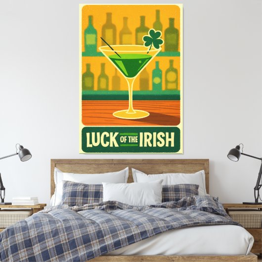 Mid Century St. Patrick's Shamrock Martini Art Canvas Afdruk (Insitu (Slaapkamer))
