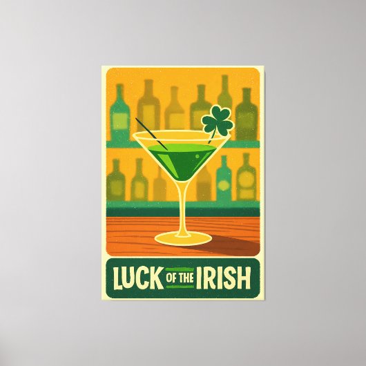 Mid Century St. Patrick's Shamrock Martini Art Canvas Afdruk (Voorkant)