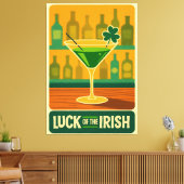 Mid Century St. Patrick's Shamrock Martini Art Canvas Afdruk (Insitu (Woonkamer))