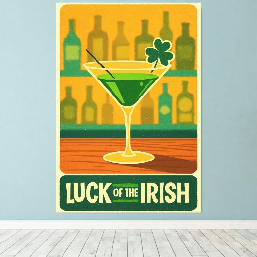 Mid Century St. Patrick's Shamrock Martini Art Canvas Afdruk (Insitu (Houten vloer))