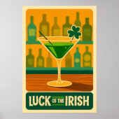 Mid Century St. Patrick's Shamrock Martini Art Poster (Voorkant)