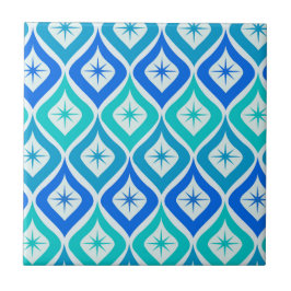 Mid Century Starbrusts op blauwe turquoise ogee Tegeltje