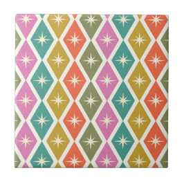 Mid Century Starbrusts op kleurrijke retro diamant Tegeltje