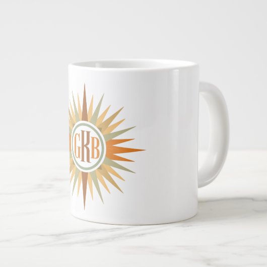 Mid-Century Starburst Monogram Personalized Retro Grote Koffiekop (Voorkant rechts)