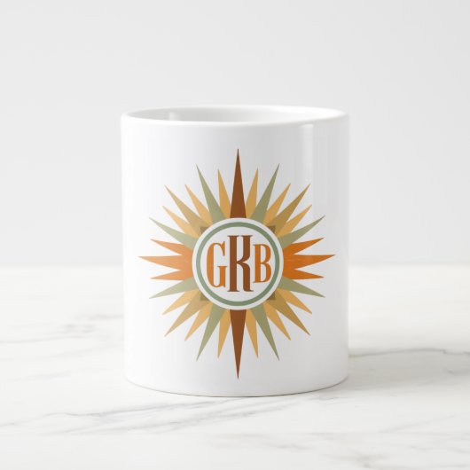Mid-Century Starburst Monogram Personalized Retro Grote Koffiekop (Voorkant)