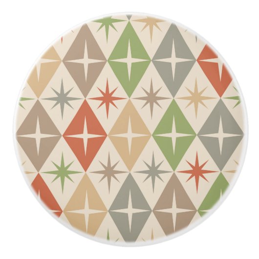 Mid Century Starbursts on Earthy Retro Diamonds Keramische Knop (Voorkant)