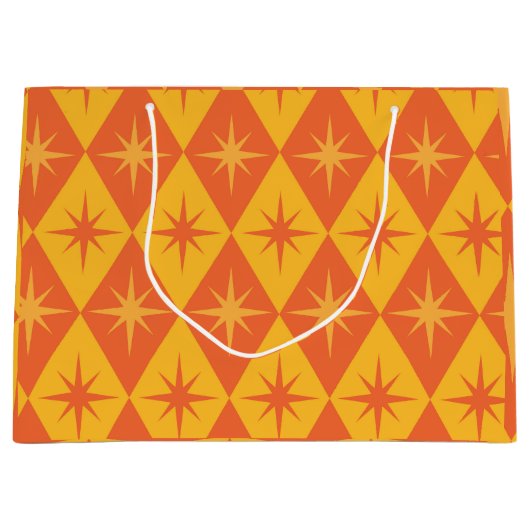 Mid Century Starbursts on Orange Retro Diamonds  Groot Cadeauzakje (Voorkant)