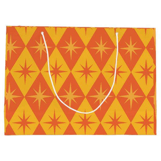 Mid Century Starbursts on Orange Retro Diamonds  Groot Cadeauzakje (Achterkant)
