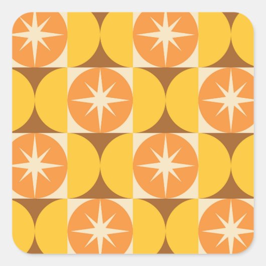 Mid Century Starbursts on Orange Yellow Circles Vierkante Sticker (Voorkant)