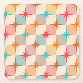 Mid Century Starbursts on Pastel Checkerboards  Kartonnen Onderzetters