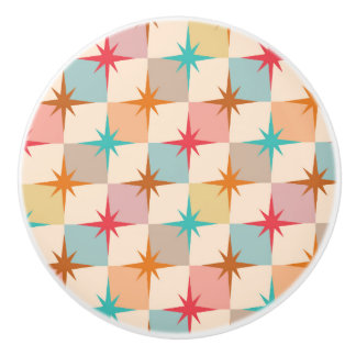 Mid Century Starbursts on Pastel Checkerboards Keramische Knop