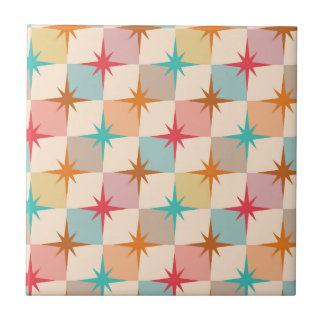 Mid Century Starbursts on Pastel Checkerboards Tegeltje