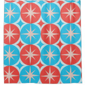 Mid Century Starbursts op blauwe en rode cirkels Douchegordijn (Voorkant)