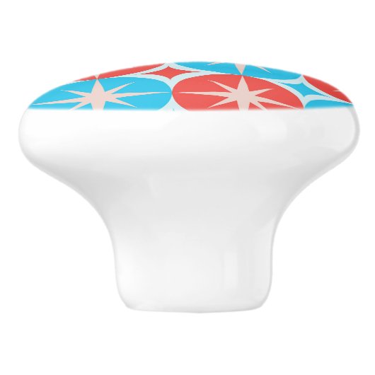 Mid Century Starbursts op blauwe en rode cirkels Keramische Knop (Zijkant)