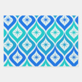 Mid Century Starbursts op Blue Turquoise Ogee Inpakpapier Vel (Voorkant)