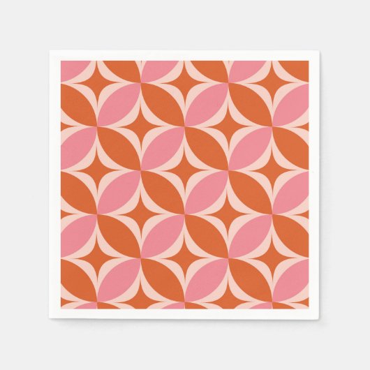 Mid Century Starbursts op cirkels in roze Sinaasap Servet (Voorkant)