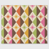 Mid Century Starbursts op Harlequin Diamonds Cadeaupapier (Vlak)