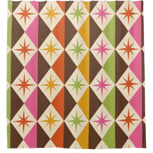 Mid Century Starbursts op Harlequin Diamonds Douchegordijn (Voorkant)