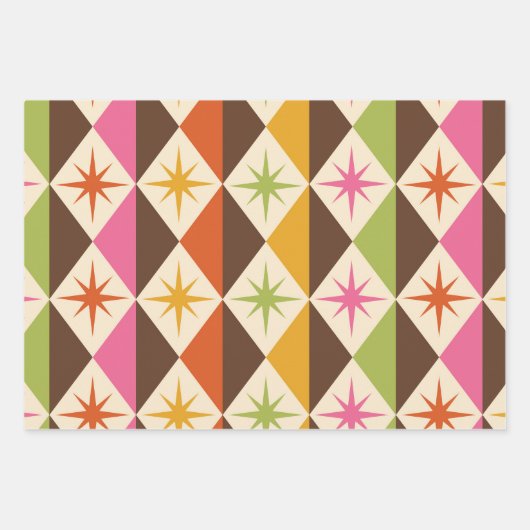 Mid Century Starbursts op Harlequin Diamonds Inpakpapier Vel (Voorkant 3)