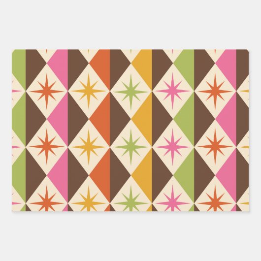 Mid Century Starbursts op Harlequin Diamonds Inpakpapier Vel (Voorkant)