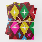 Mid Century Starbursts op Harlequin Diamonds Inpakpapier Vel (In situ)