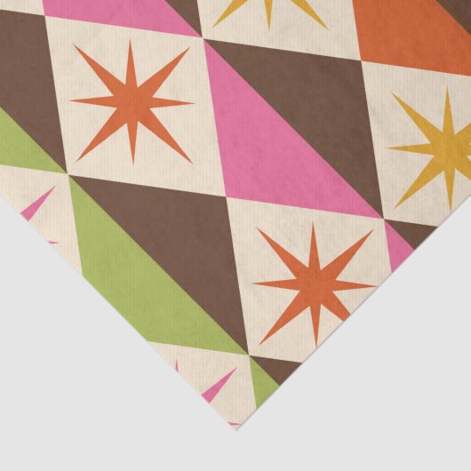 Mid Century Starbursts op Harlequin Diamonds Tissuepapier (Detail)