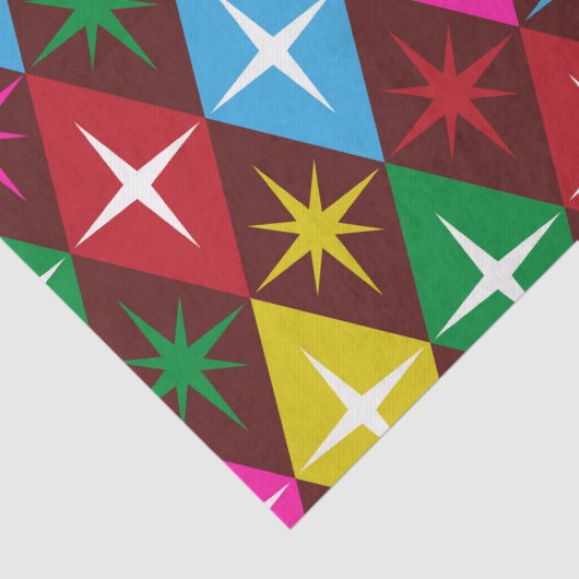Mid Century Starbursts op Harlequin Diamonds Tissuepapier (Detail)