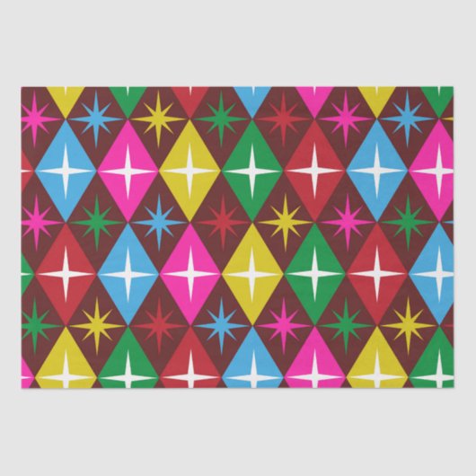 Mid Century Starbursts op Harlequin Diamonds Tissuepapier (Voorkant)