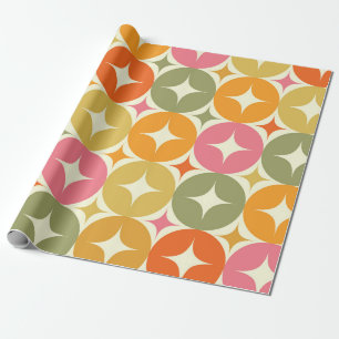 Mid Century Starbursts op kleurrijke cirkels patro Cadeaupapier