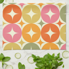 Mid Century Starbursts op kleurrijke cirkels patro Theedoek