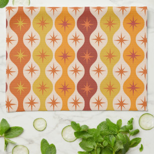 Mid Century Starbursts op oranje ogee Theedoek