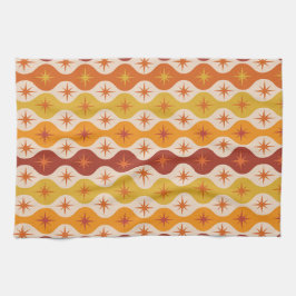 Mid Century Starbursts op oranje ogee Theedoek