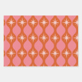 Mid Century Starbursts op Oranje roze Ogee Inpakpapier Vel (Voorkant 2)