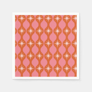 Mid Century Starbursts op Oranje roze ogee patroon Servet