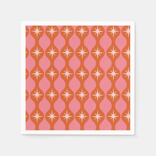 Mid Century Starbursts op Oranje roze ogee patroon Servet (Voorkant)
