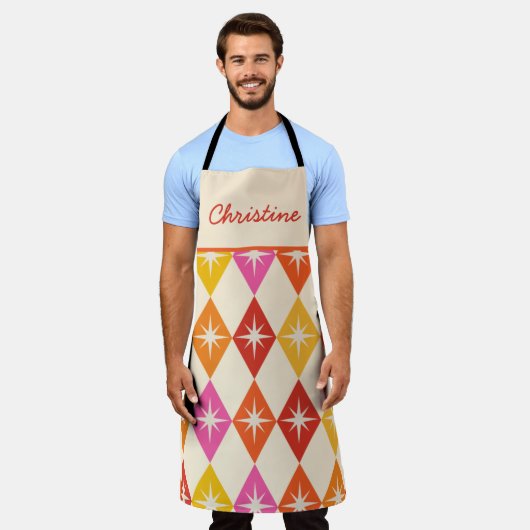 Mid Century Starbursts op Retro Diamonds Custom Schort (Gedragen)