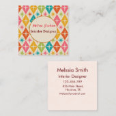 Mid Century Starbursts op Retro Diamonds Custom Vierkante Visitekaartje (Voorkant / Achterkant)