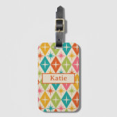 Mid Century Starbursts op Retro Diamonds op maat Bagagelabel (Voorkant (verticaal))